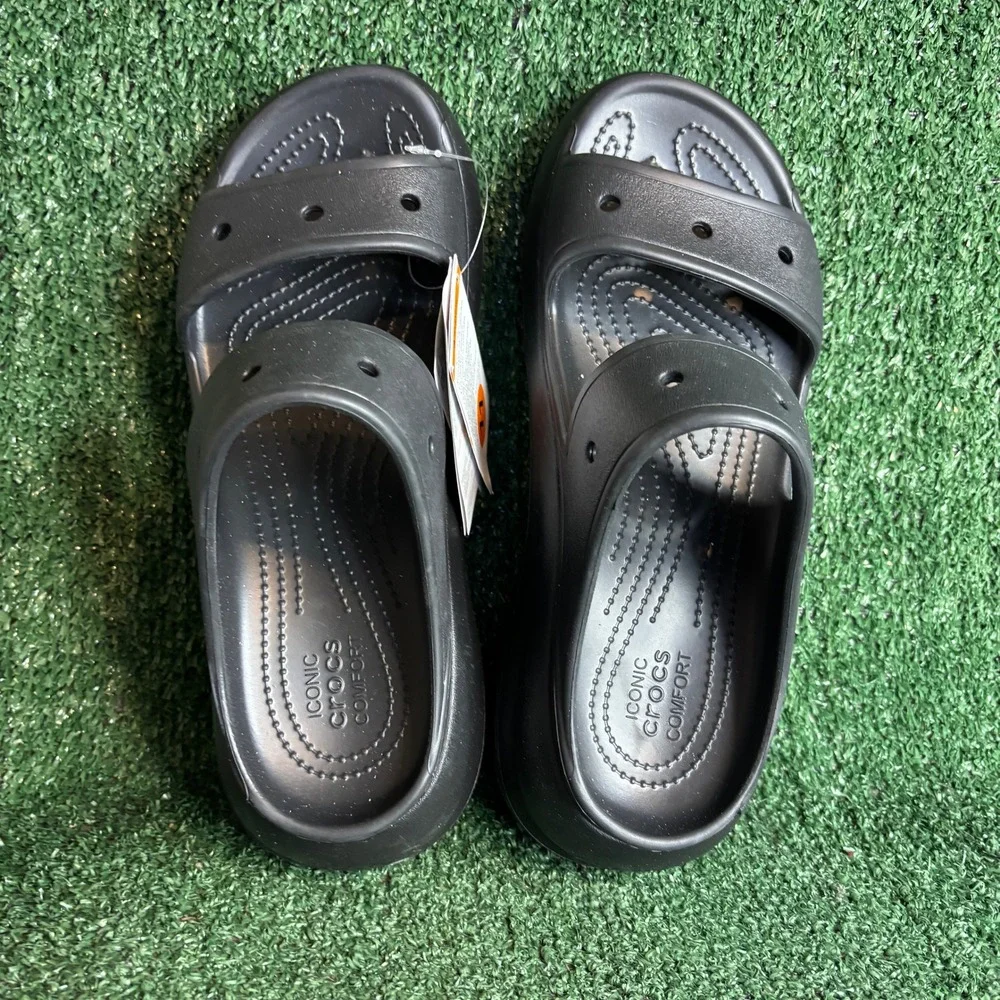 NEW Crocs Crush Sandal Platform Two Strap Gorpcore Slide Black Womens 11 Mens 9